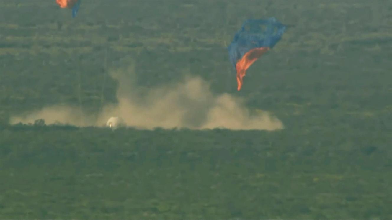 Monday, September 12, 2022 Blue Origin provided an image showing the rocket's failed takeoff and soft landing in the desert.