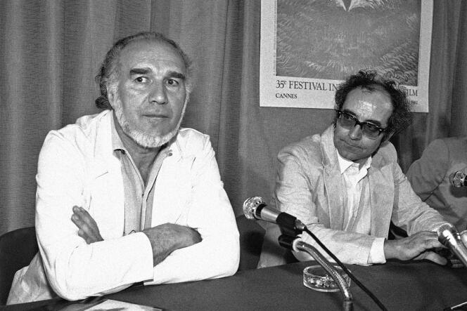 French actor Michel Piccoli with Jean-Luc Godard at the Cannes Film Festival, Cannes, France on May 24, 1982.