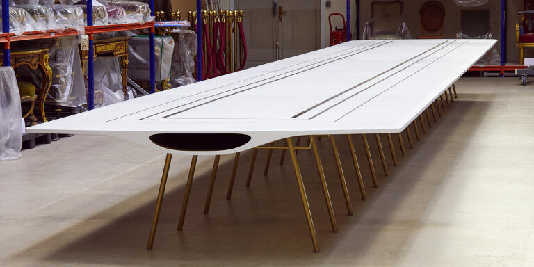 The new table of the council of ministers in the premises of the national furniture in Paris