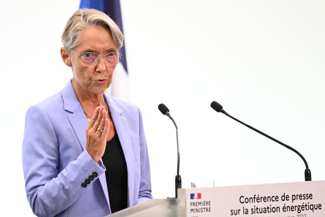 Elisabeth Borne lors de sa conférence de presse sur la situation énergétique en France, mercredi 14 septembre 2022, à Paris. 