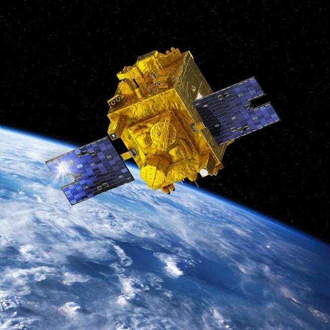 Artist's impression of the microscope satellite in orbit above the Earth.