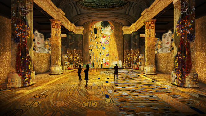 View of the Klimt exhibition at the Hall of Lights, New York, USA.