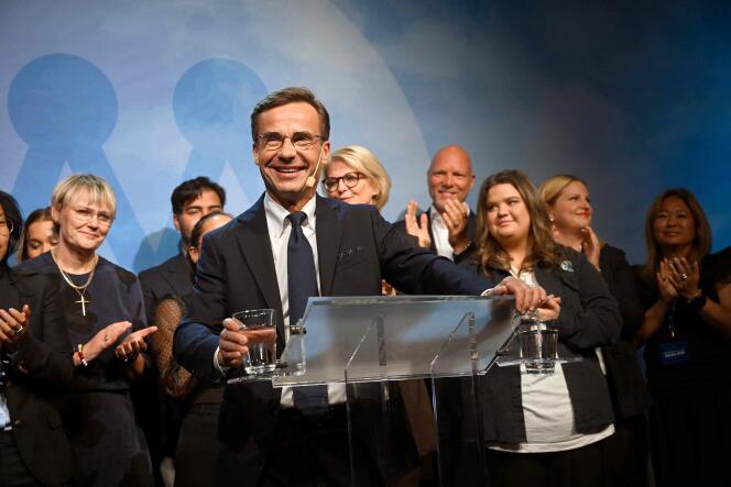 Le chef des Modérés, Ulf Kristersson, lors de la soirée électorale de son parti, à Stockholm, le 11 septembre 2022.