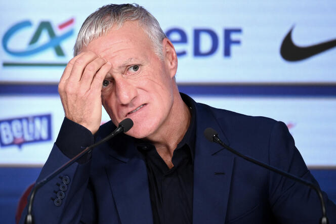 Le sélectionneur de l’équipe de France de football, Didier Deschamps, a commenté sa liste pour les deux prochains matchs de la Ligue des nations contre l’Autriche et le Danemark, le 15 septembre 2022, à Paris
