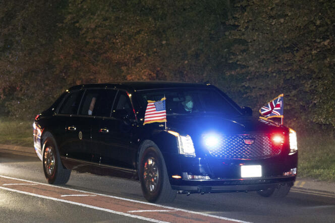 US President Joe Biden and first lady Jill Biden leave London Stansted airport in their motorcade on Saturday, Sept. 17, 2022, arriving for the Monday funeral of Queen Elizabeth II.