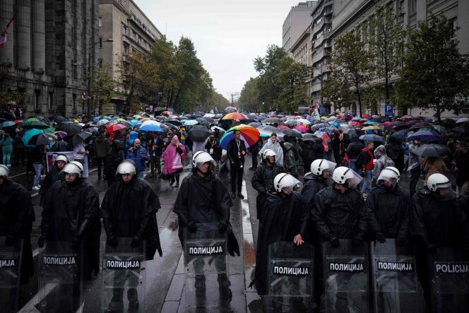 A large police force had been deployed along the pride march, initially prohibited by the authorities.  In Belgrade, September 17, 2022.