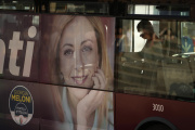A poster of Giorgia Meloni on a bus shelter in Rome, September 16, 2022.