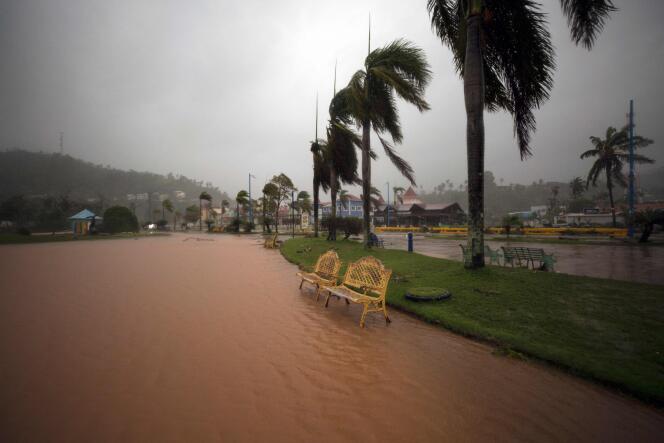 Un parc inondé à Samana, en République dominicaine, le 19 septembre 2022, après le passage de l’ouragan Fiona.