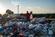 A man at an illegal plastic dump in Adana, Turkey, on November 29, 2020. This waste comes from European countries.