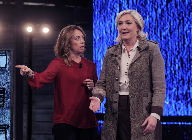 Marine Le Pen and her Italian counterpart Giorgia Meloni, show 
