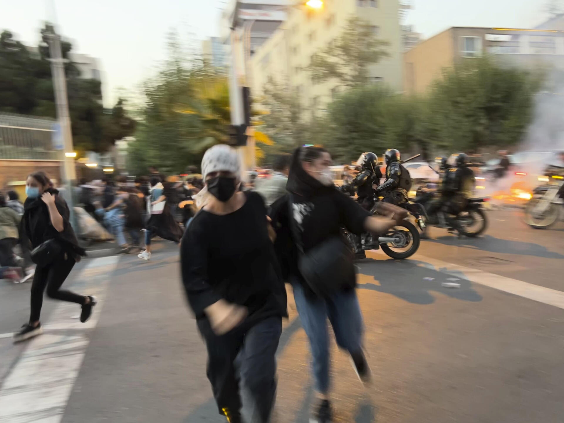 Intervention of riot police during the demonstration against the death of Mahsa Amini, in Tehran, Iran, September 19, 2022.