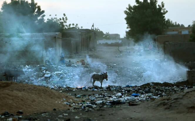 Garbage burns in Gao, northeastern Mali, in December 2021.