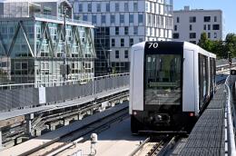 This photograph taken on September 19, 2022 shows a train operating on the new metro line B in Rennes, western France, during a press preview. - The metro line B of Rennes is launched on September 20, 2022 running from southwestern Saint-Jacques - Gaîté station to the northeastern Cesson - Viasilva station and has 15 stations in a total length of 13.4 km. (Photo by Damien MEYER / AFP)