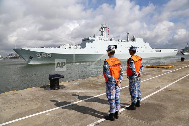 July 2017, in the port of Zhanjiang (China). With People's Liberation Army soldiers on board, a ship heads for Djibouti to inaugurate China's first naval base in Africa.