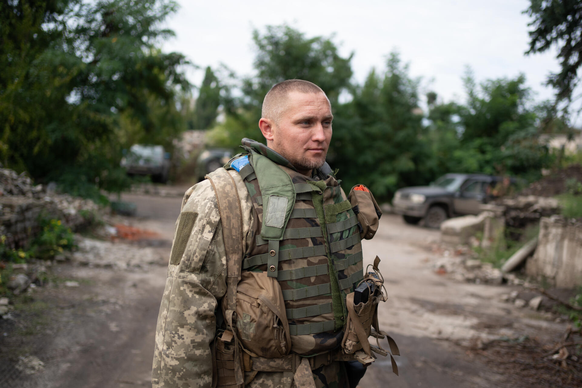 « Diver », colonel dans la brigade 113, dans la région de Kharkiv, en Ukraine, le 17 septembre 2022. Avec ses hommes, ils ont été parmi les premiers à entrer dans Izioum et à libérer la ville des Russes. 