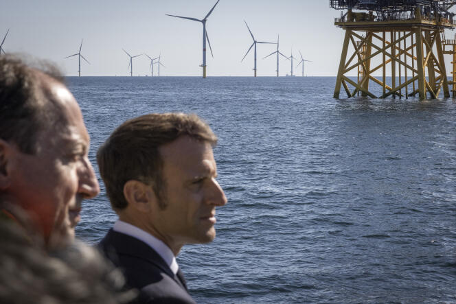 Emmanuel Macron, President of the Republic, visits a wind farm off Saint-Nazaire, Loire-Atlantique, Thursday September 22, 2022.