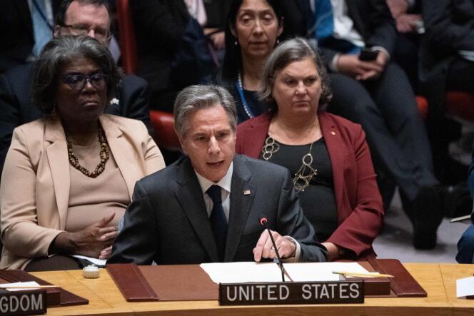 US Secretary of State Anthony Blinken speaks at the Security Council meeting on Ukraine at the United Nations on September 22