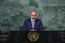 NEW YORK, NEW YORK - SEPTEMBER 22: Armenian Prime Minister Nikol Pashinyan speaks during the 77th session of the United Nations General Assembly (UNGA) United Nations (U.N.) on September 22, 2022 in New York City. During his speech Pashinyan spoke on the latest clashes between Armenia and Azerbaijan. Speeches from heads of state and representatives of government continued to take place. Anna Moneymaker/Getty Images/AFP