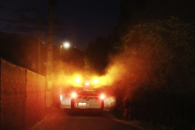 Between 5 a.m. and 8 a.m., an EID car equipped with a cold fogger crisscrosses the streets of La Gaude (Alpes-Maritimes), September 20, 2022.