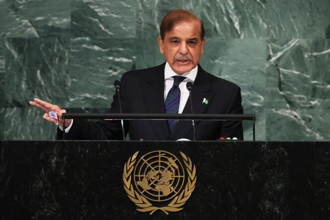 Le premier ministre pakistanais, Shehbaz Sharif, à la tribune des Nations unies, à New York, le 23 septembre 2023.
