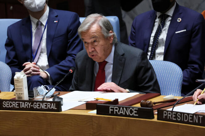 Le secrétaire général de l’ONU, Antonio Guterres, lors de l’assemblée générale des Nations unies, à New York, le 22 septembre 2022.