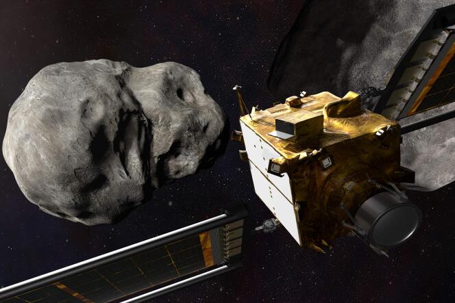 Vue d’artiste de la sonde DART avant qu’elle s’écrase sur l’astéroïde Didymos.