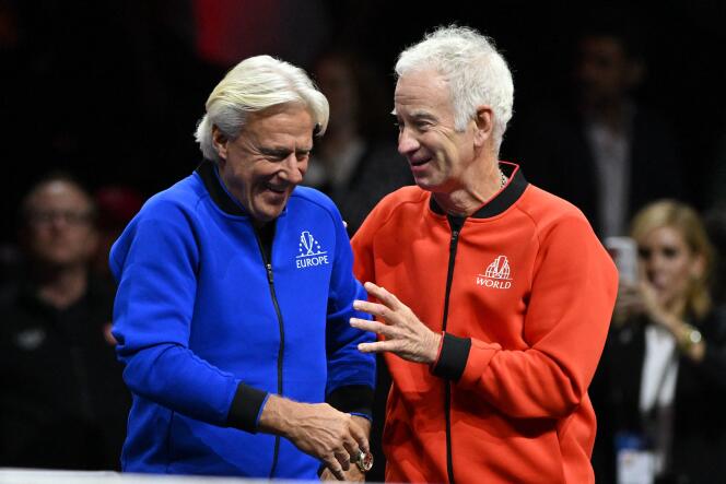 Björn Borg et John McEnroe, capitaines des équipes Europe et Monde de la Laver Cup, samedi 24 septembre 2022, à Londres.