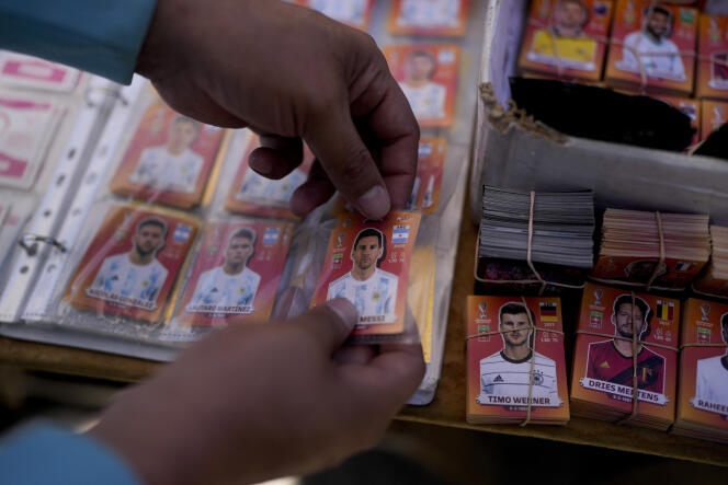 The 638 stickers of the Qatar 2022 FIFA World Cup album are exchanged with fervor at Rivadavia Park, in Buenos Aires, on September 24, 2022.