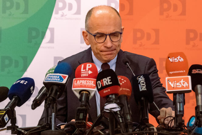 Enrico Letta, le Secretary du Parti democrate, Enrico Letta, a Roma, le 26 settembre, au lendemain des élections législatives Italiennes.