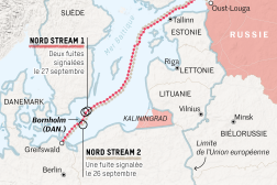 Localisation des fuites sur Nord Stream 1 et 2 au 27 septembre 2022.
