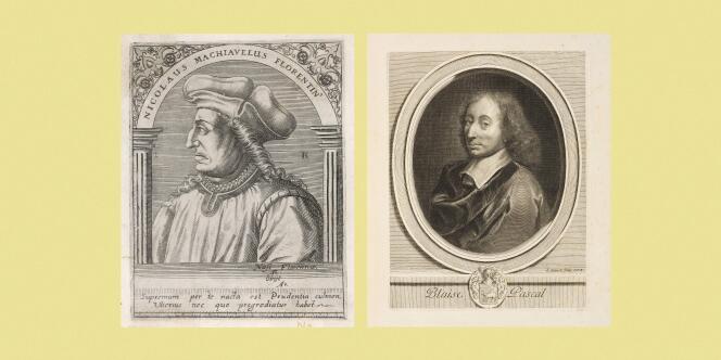 Nicolas Machiavel, Blaise Pascal. Gravures du XVIIe siècle.