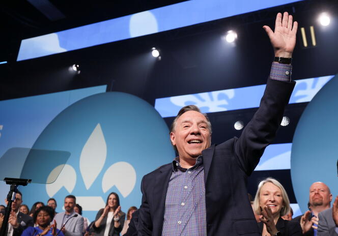 Quebec Premier François Legault delivers a closing speech at the CAQ national convention in Drummondville, Quebec, Canada. May 29, 2022.