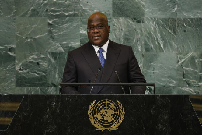 Félix Tshisekedi, président de la République démocratique du Congo lors de son discours devant la 77e Assemblée générale des Nations unies, à New York, le 20 septembre  2022.  