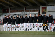 The Iranian men’s football team during the national anthem during the match against Senegal in Vienna, Austria, on September 27, 2022.
