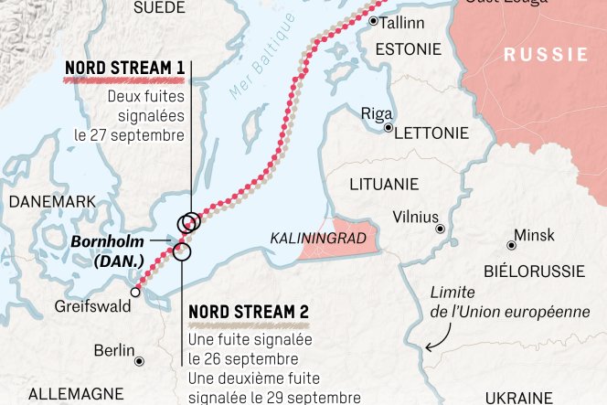 Les quatre fuites détectées sur les gazoducs Nord Stream.