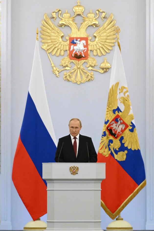 Vladimir Putin delivers a speech during the official ceremony to mark the annexation of four regions of Ukraine (Luhansk, Donetsk, Kherson and Zaporizhzhia), at the Kremlin in Moscow, September 30, 2022. 