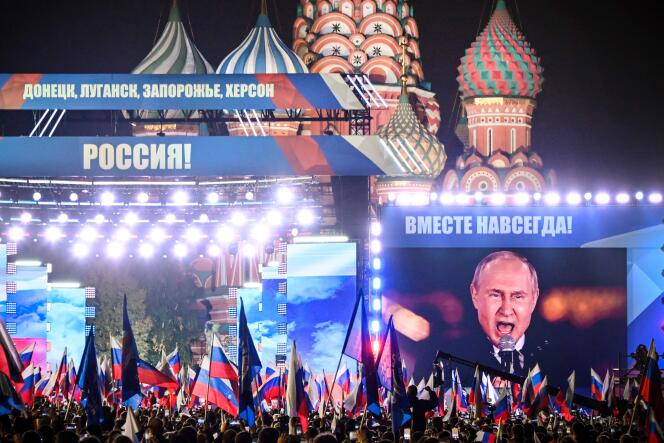 Le président russe, sur la place Rouge, à l’occasion de l’annexion de quatre régions d’Ukraine, à Moscou le 30 septembre 2022.