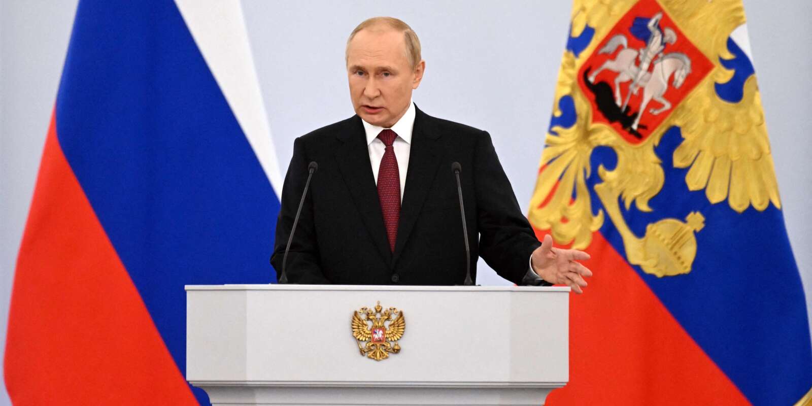 Le président russe, Vladimir Poutine, à Moscou lors d’une cérémonie officialisant l’annexion par la Russie de quatre provinces ukrainiennes, le 30 septembre 2022.
