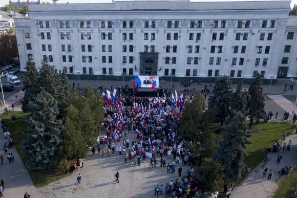 Pendant le discours d’annexion de Vladimir Poutine, à Louhansk, en Ukraine, le 30 septembre 2022.