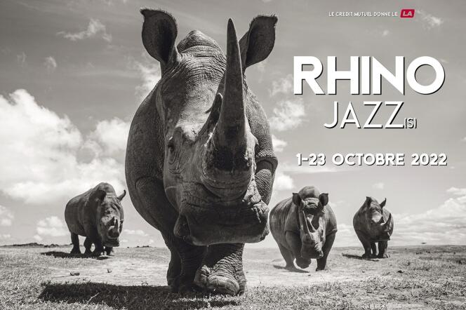 Rhino Jazz(s) Festival poster, photograph by Will Burrard-Lucas (white rhinos at Solio Lodge Wildlife Reserve, Kenya).