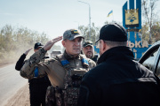 Ihor Klymenko, head of the National Police of Ukraine, meets with his men in the newly liberated territories of Donetsk Oblast on September 29, 2022.