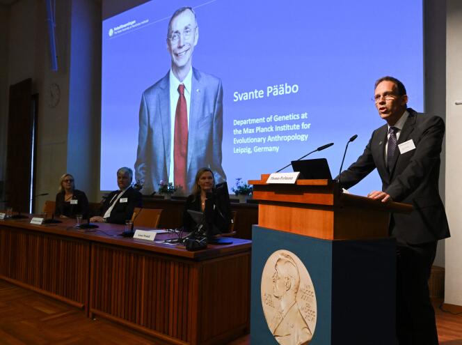 Thomas Perlman, secretary of the Nobel Committee for Physiology and Medicine, announced the 2022 Nobel Prize in Medicine in Stockholm on October 3.
