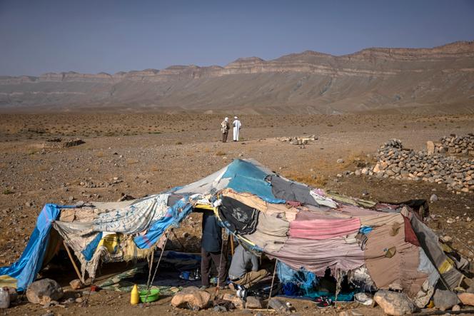 Een tent bij het dorp Amilago waar de laatste bedoeïenen van Marokko wonen, 2 september 2022. 