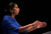 Suella Braverman, UK home secretary, at the Conservative Party conference in Birmingham, central England, on October 4, 2022.