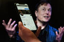 (FILES) In this file photo illustration taken on April 14, 2022 a phone screen displays the Twitter account of Elon Musk with a photo of him shown in the background, in Washington, DC. Elon Musk has offered to push through with his buyout of Twitter at the original agreed price, reports said October 4, 2022, just weeks before the opening of a bitter court case over his effort to withdraw from the deal. Twitter told regulators on Tuesday that Elon Musk sent a letter saying he will go through the with deal he inked early this year to buy the tech firm for $44 billion. - (Photo by Olivier DOULIERY / AFP)