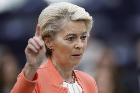 La présidente de la Commission européenne, Ursula von der Leyen, lors d’une commission sur l’escalade de la guerre d’agression de la Russie contre l’Ukraine, au Parlement européen, le 5 octobre 2022, à Strasbourg.