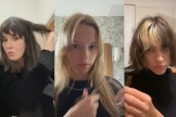 Isabelle Adjani, Angèle et Pomme se coupent une mèche de cheveux. 