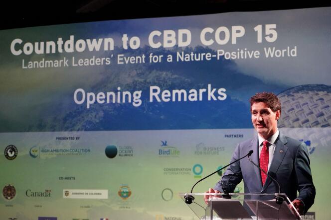 Canadian Prime Minister Justin Trudeau at the Countdown to COP15 Leaders event at New York's Central Park Zoo on September 20, 2022.