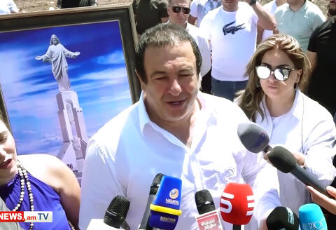 Gagik Tsarukyan seen in a news video at the groundbreaking ceremony for the Jesus Christ statue construction atop Mount Hatis -30km N-E of the capital Yerevan.