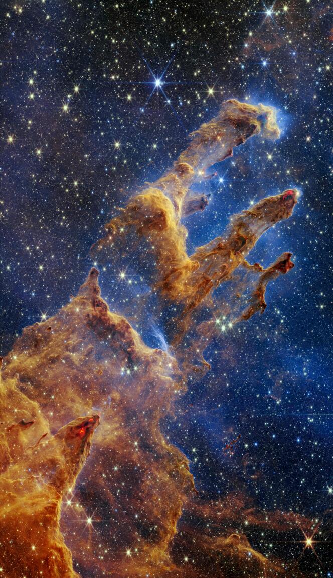 Les Pilliers de la création, capturés par le télescope James-Webb, le 19 octobre 2022.